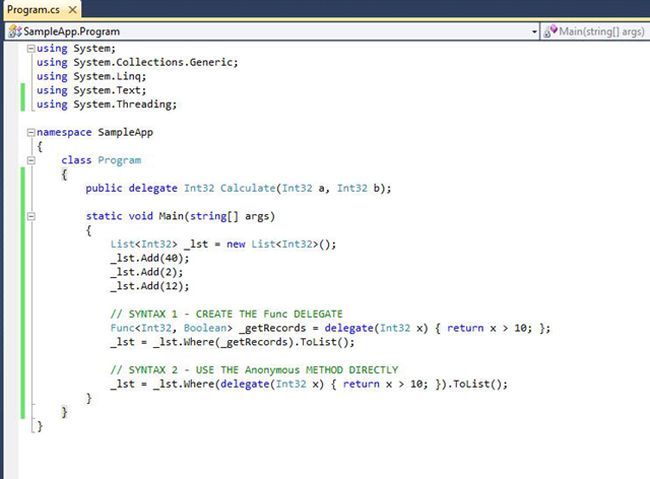 declared the Func delegate explicitly